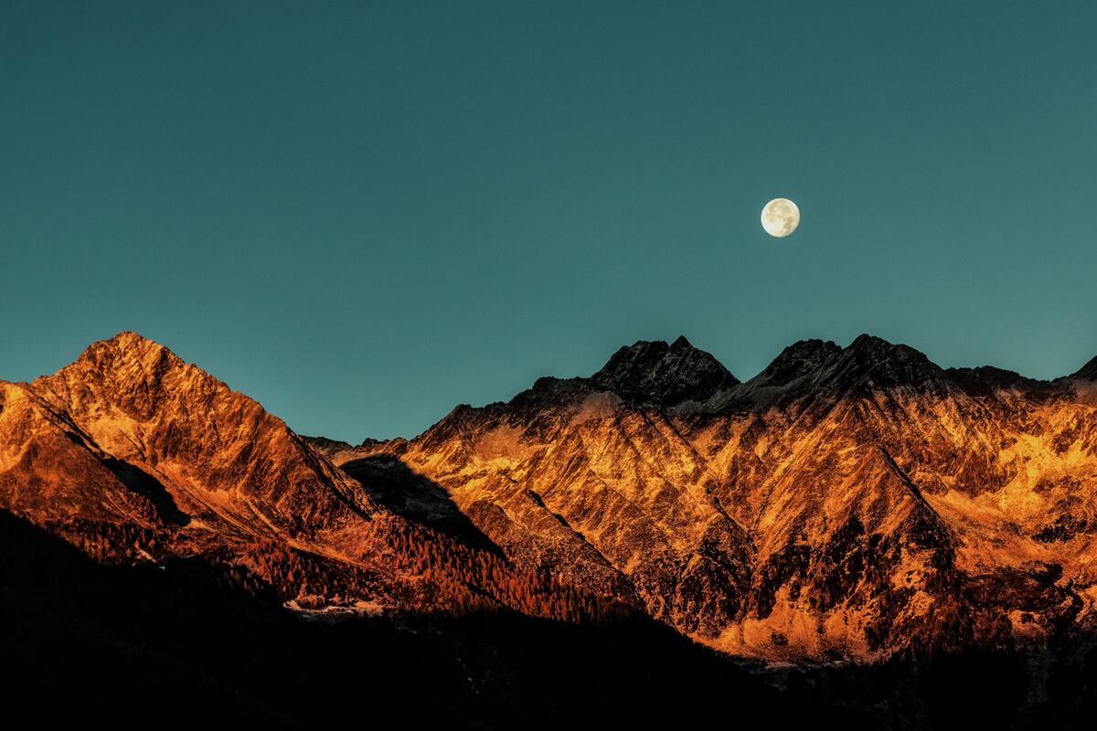луна, горы, природа, вершины