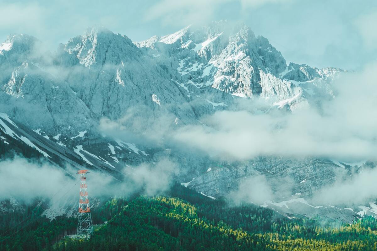 горы, лес, ели, зеленые, луга, туман, природа