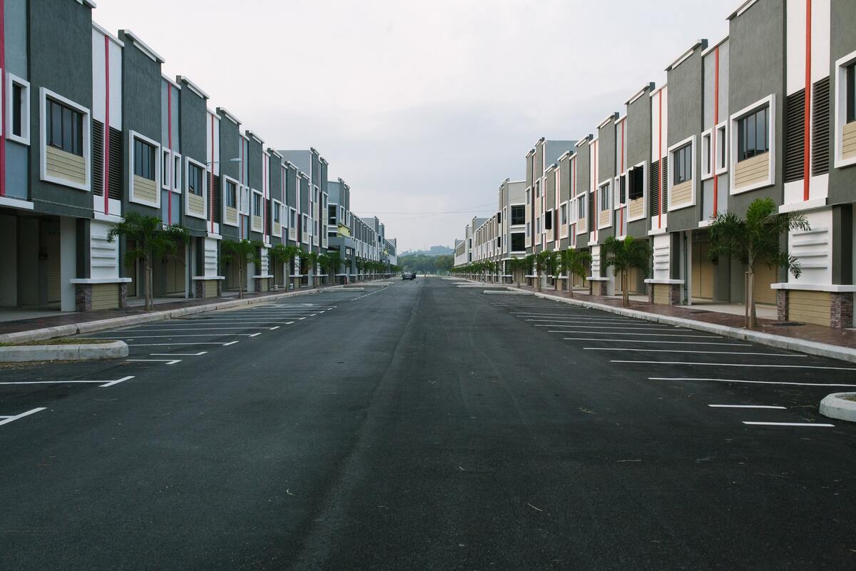 дорога, асфальт, серые, дома, улица