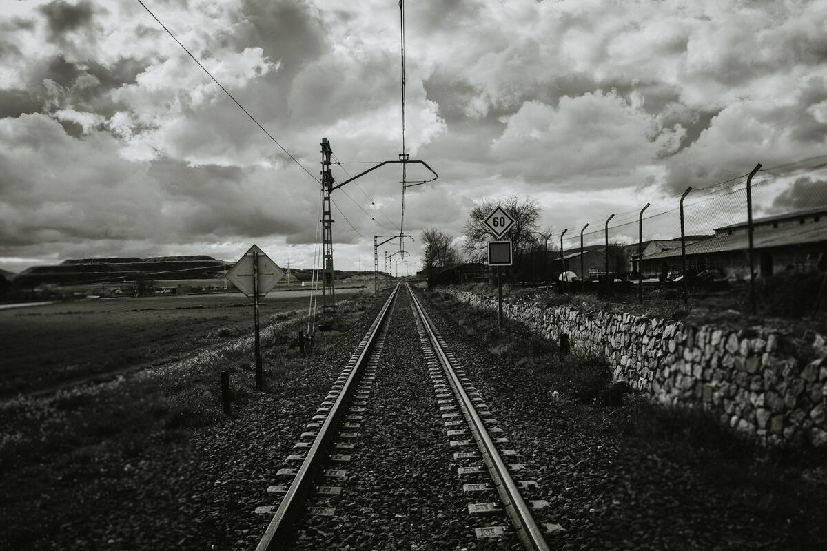 железная дорога, рельсы, черно белые