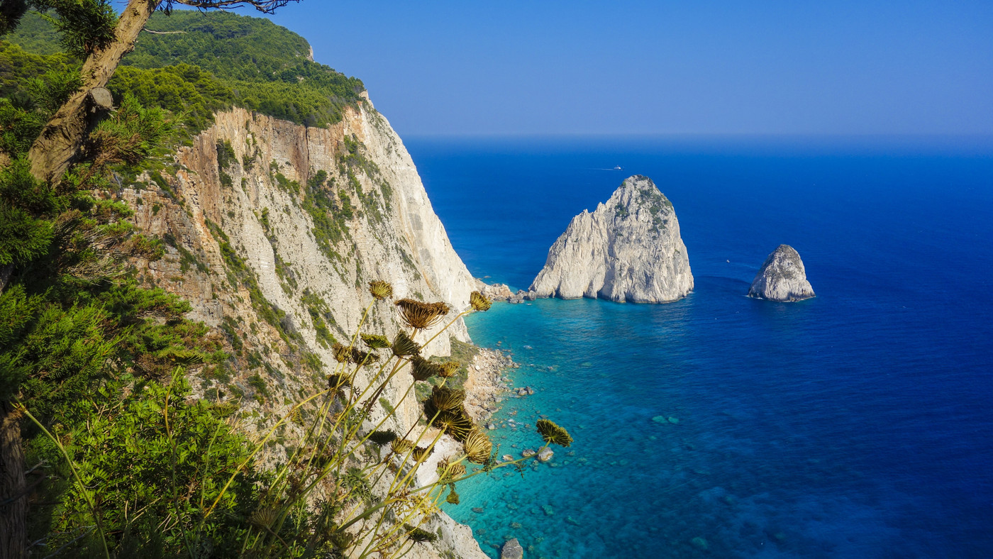 скалы, море, горы, вода