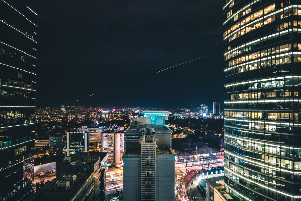 ночной город, небоскребы, мегаполис, сити