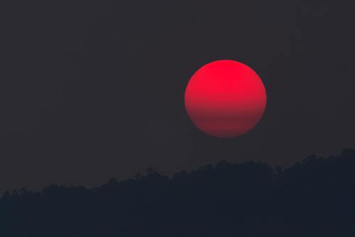 луна, небо, природа, красные, деревья