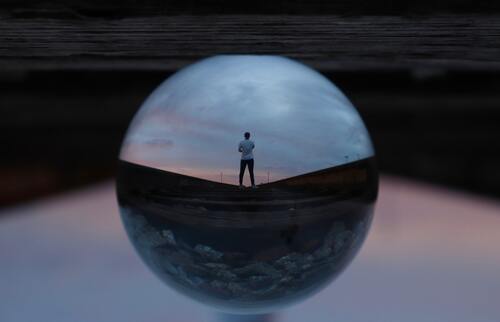 стеклянный шар, 3д, 3d,  небо, отражение