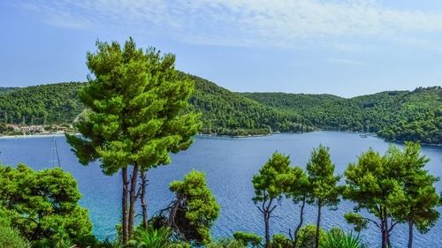 озеро, деревья, горы, холмы, лес